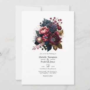 Invitation Mariage floral bordeaux et marine