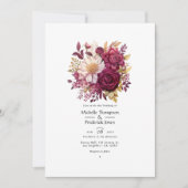 Invitation Mariage floral bordeaux et or (Devant)