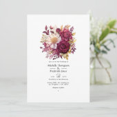 Invitation Mariage floral bordeaux et or (Debout devant)