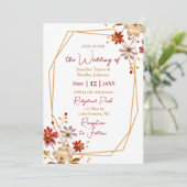 Invitation Mariage Floral Bordeaux et Or (Debout devant)