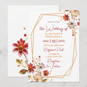 Invitation Mariage Floral Bordeaux et Or (Devant / Derrière)