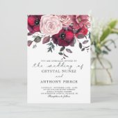 Invitation mariage floral bordeaux et roux (Debout devant)
