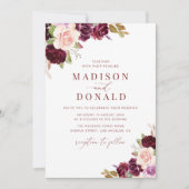 Invitation mariage floral bordeaux et roux (Devant)