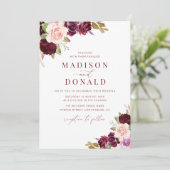 Invitation mariage floral bordeaux et roux (Debout devant)