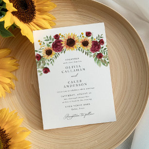 Invitation Mariage floral bordeaux et tournesol élégant
