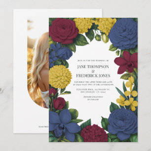Invitation Mariage Floral Bordeaux, Nuit & Or