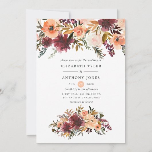 Invitation Mariage floral Bordo Peach (Devant)