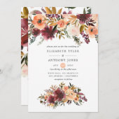 Invitation Mariage floral Bordo Peach (Devant / Derrière)