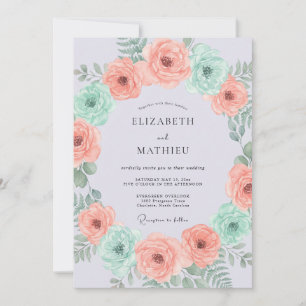 Invitation Mariage Floral Botanique à la Pêche et à la Menthe