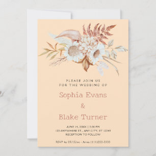 Invitation Mariage Floral Botanique Bisque Campagnard Rustiqu