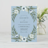 Invitation Mariage Floral Botanique Bleu Clair (Debout devant)