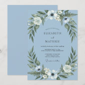 Invitation Mariage Floral Botanique Bleu Clair (Devant / Derrière)