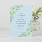 Invitation Mariage Floral Botanique Bleu Clair (Debout devant)