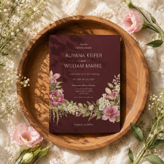 Invitation Mariage Floral Botanique Bourguignon Romantique