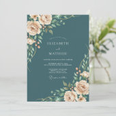 Invitation Mariage floral botanique Champagne sarcelle (Debout devant)