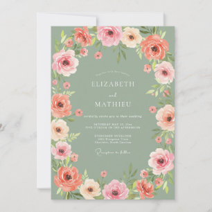 Invitation Mariage Floral Botanique Corail Rosé