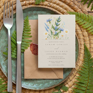 Invitation Mariage Floral Botanique Daisy Bleu d'Été