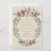 Invitation Mariage Floral Botanique Élégant Beige Vintage (Devant)