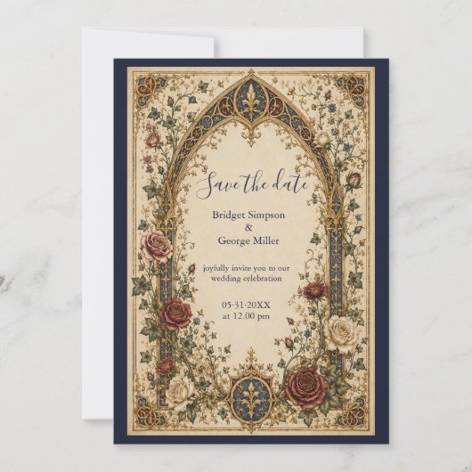 Invitation Mariage Floral Botanique Gothique Médiéval (Devant)