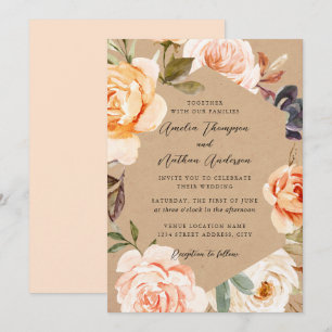 Invitation Mariage Floral Botanique Moderne Teinté de Pêche