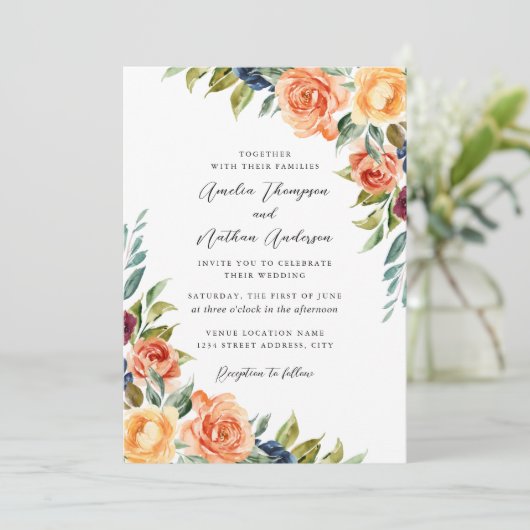 Invitation Mariage floral botanique multicolore (Debout devant)