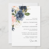 Invitation Mariage Floral Botanique Navy Blush (Devant)