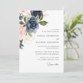 Invitation Mariage Floral Botanique Navy Blush (Debout devant)