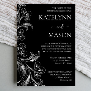 Invitation Mariage floral botanique noir et blanc
