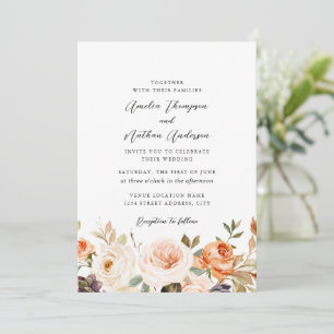 Invitation Mariage Floral Botanique Orange Brûlé Rustique