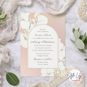 Invitation Mariage Floral Botanique Orchidée Rose Blanc
