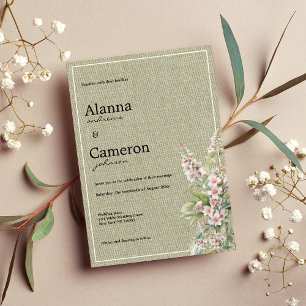 Invitation Mariage floral botanique rose et vert menthe rusti