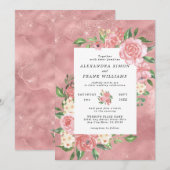 Invitation Mariage Floral Botanique Rose Gold Aquarelle Rose (Devant / Derrière)