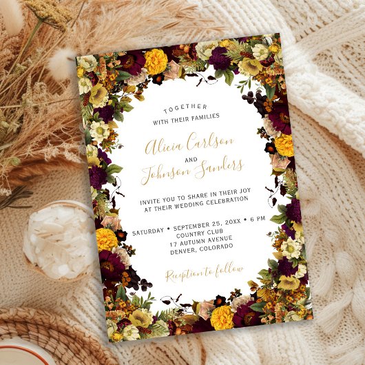 Invitation Mariage floral botanique rustique d'automne