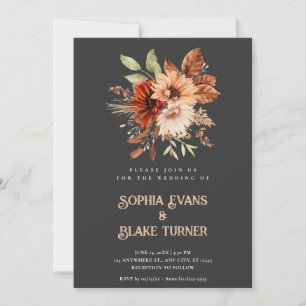 Invitation Mariage Floral Botanique Rustique d'Automne Gris G