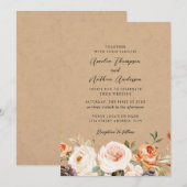 Invitation Mariage Floral Botanique Rustique Orange Brûlé (Devant / Derrière)