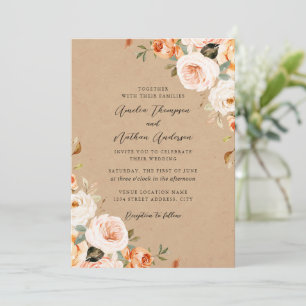 Invitation Mariage Floral Botanique Rustique Teinté de Pêche