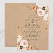 Invitation Mariage Floral Botanique Rustique Teinté de Pêche (Devant / Derrière)