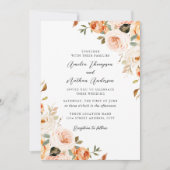 Invitation Mariage Floral Botanique Rustique Teinté de Pêche (Devant)