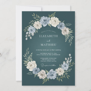 Invitation Mariage floral botanique sarcelle foncée