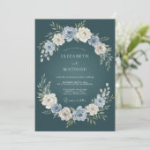 Invitation Mariage floral botanique sarcelle foncée (Debout devant)