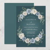 Invitation Mariage floral botanique sarcelle foncée (Devant / Derrière)