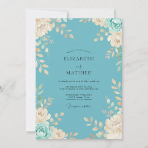 Invitation Mariage Floral Botanique Teinte de Bleu Vert
