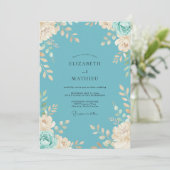 Invitation Mariage Floral Botanique Teinte de Bleu Vert (Debout devant)