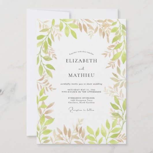 Invitation Mariage Floral Botanique Vert Pâle (Devant)