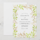 Invitation Mariage Floral Botanique Vert Pâle (Devant / Derrière)