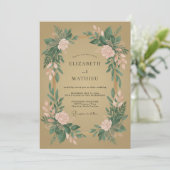 Invitation Mariage Floral Botanique Vert Rosé (Debout devant)