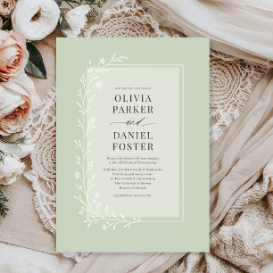 Invitation Mariage floral botanique vert sauge