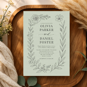 Invitation Mariage Floral Botanique Vert Sauge