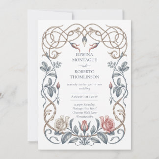 Invitation Mariage Floral Botanique Victorien Héritage Rose