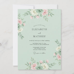 Invitation Mariage Floral Bouffant Menthe Rosée